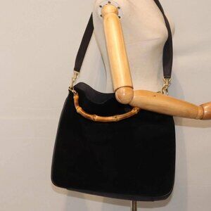 GUCCI Bamboo Hand Bag Suede 2way Black Gold